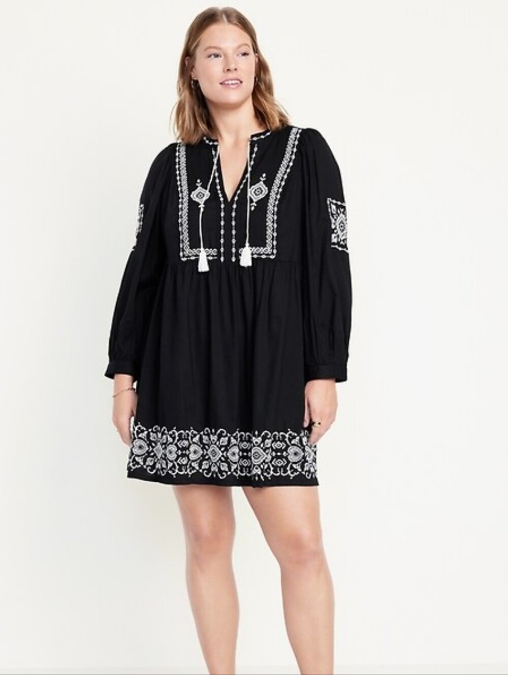 Old Navy Long-Sleeve Embroidered Mini Swing Dress
